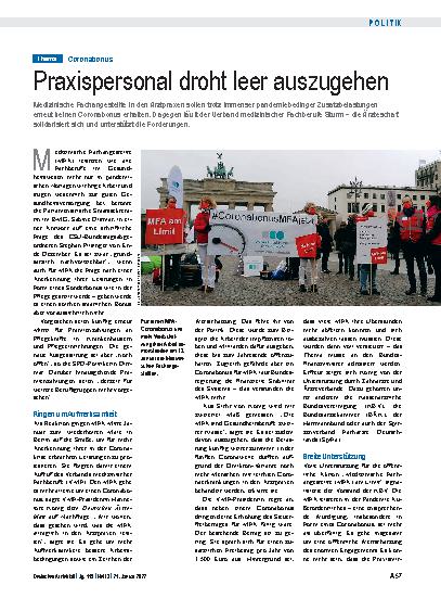 Vorschauseite 1: Coronabonus: Praxispersonal droht leer auszugehen