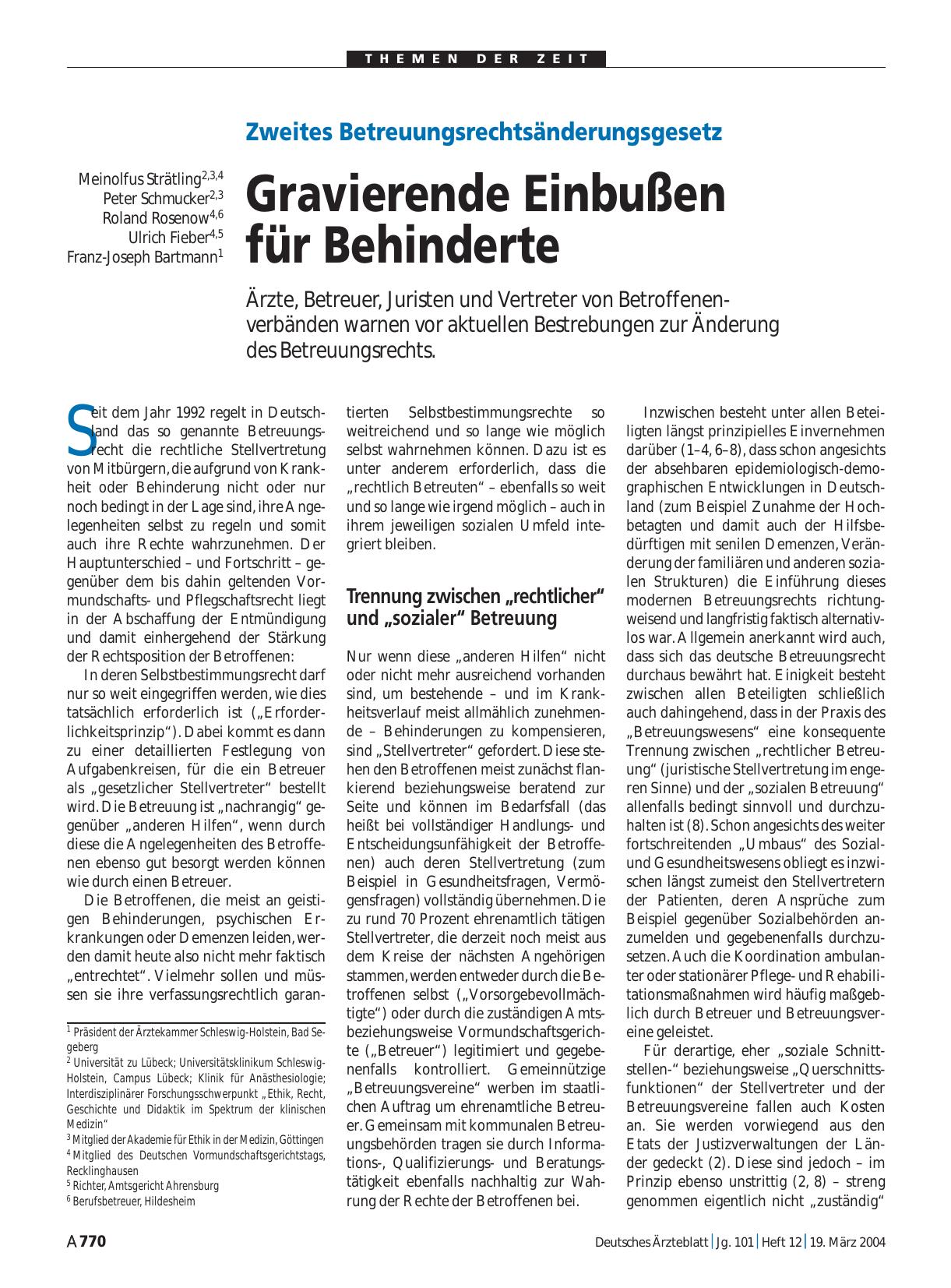 Vorschauseite 1: Zweites Betreuungsrechtsänderungsgesetz: Gravierende Einbußen für Behinderte