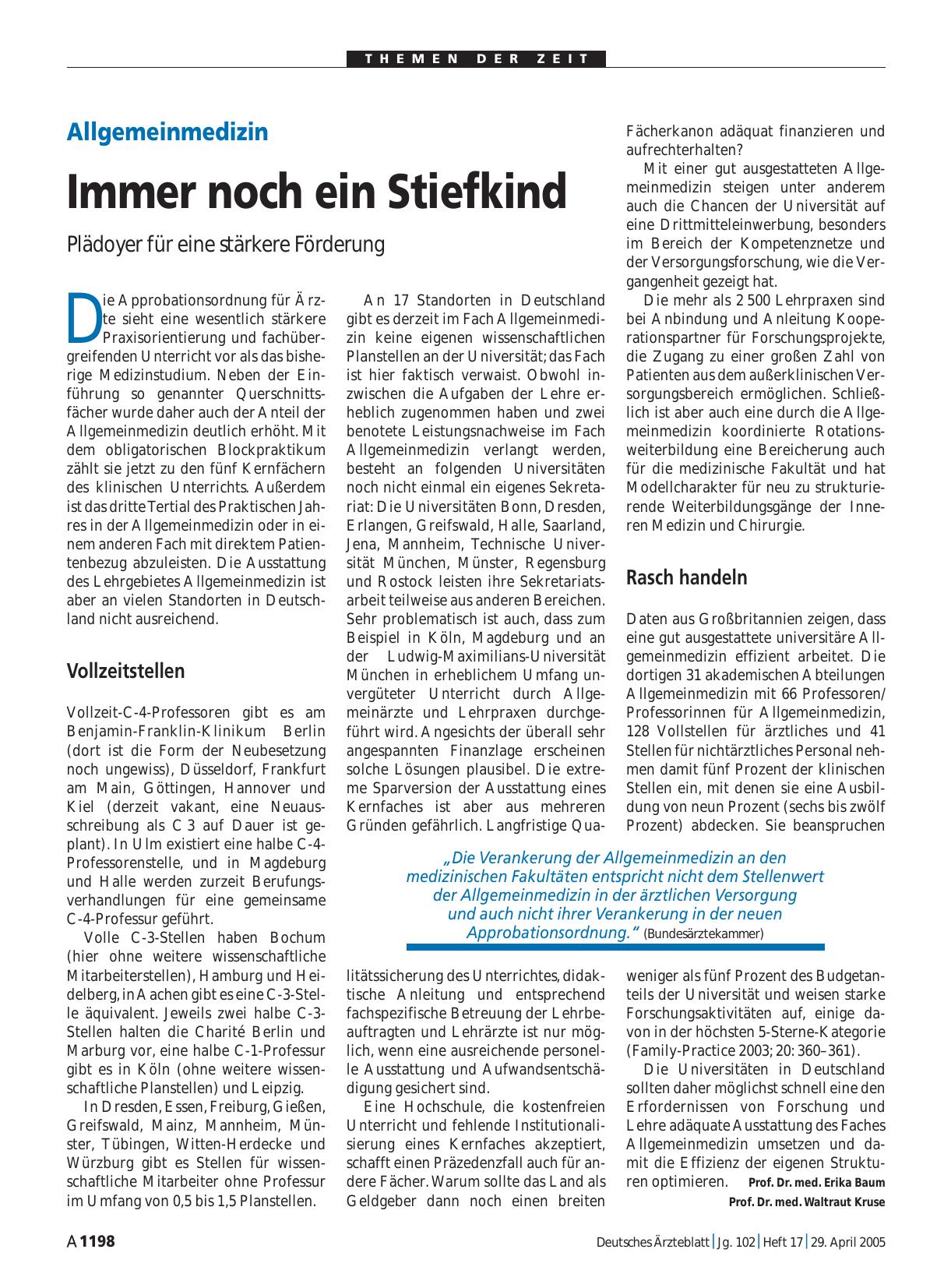 Vorschauseite 1: Allgemeinmedizin: Immer noch ein Stiefkind