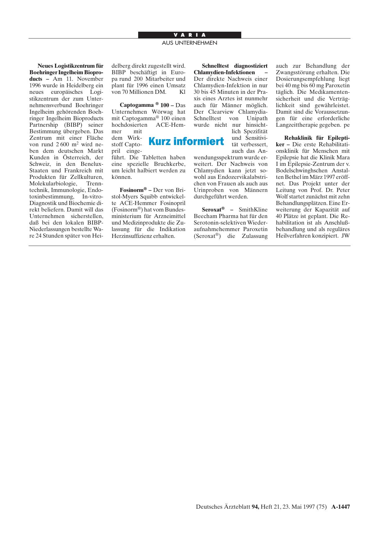 Vorschauseite 1: Kurz informiert