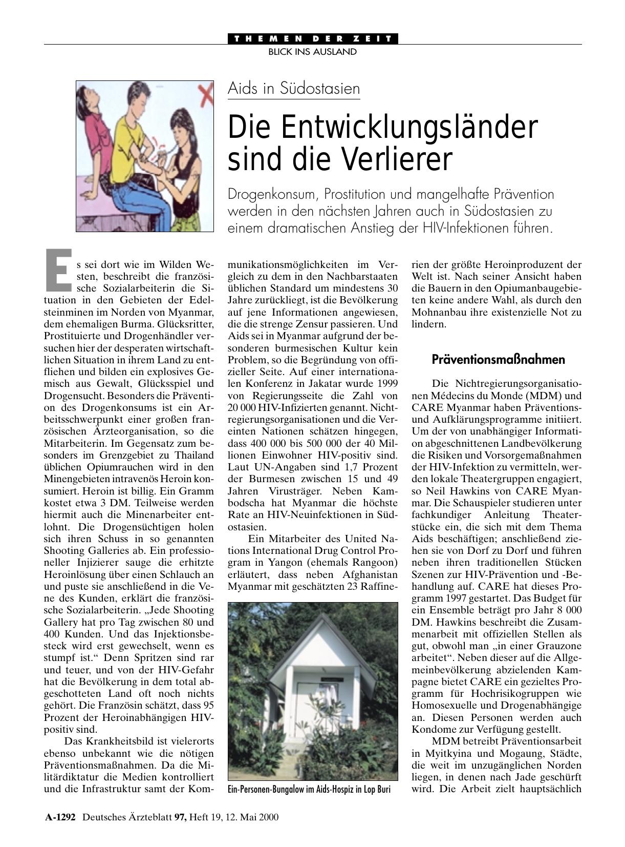 Vorschauseite 1: Aids in Südostasien: Die Entwicklungsländer sind die Verlierer