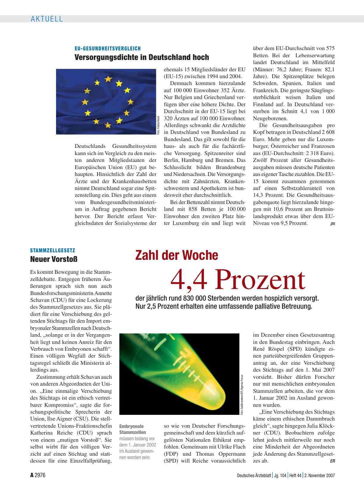 Vorschauseite 1: StammzellGesetz: Neuer Vorstoß