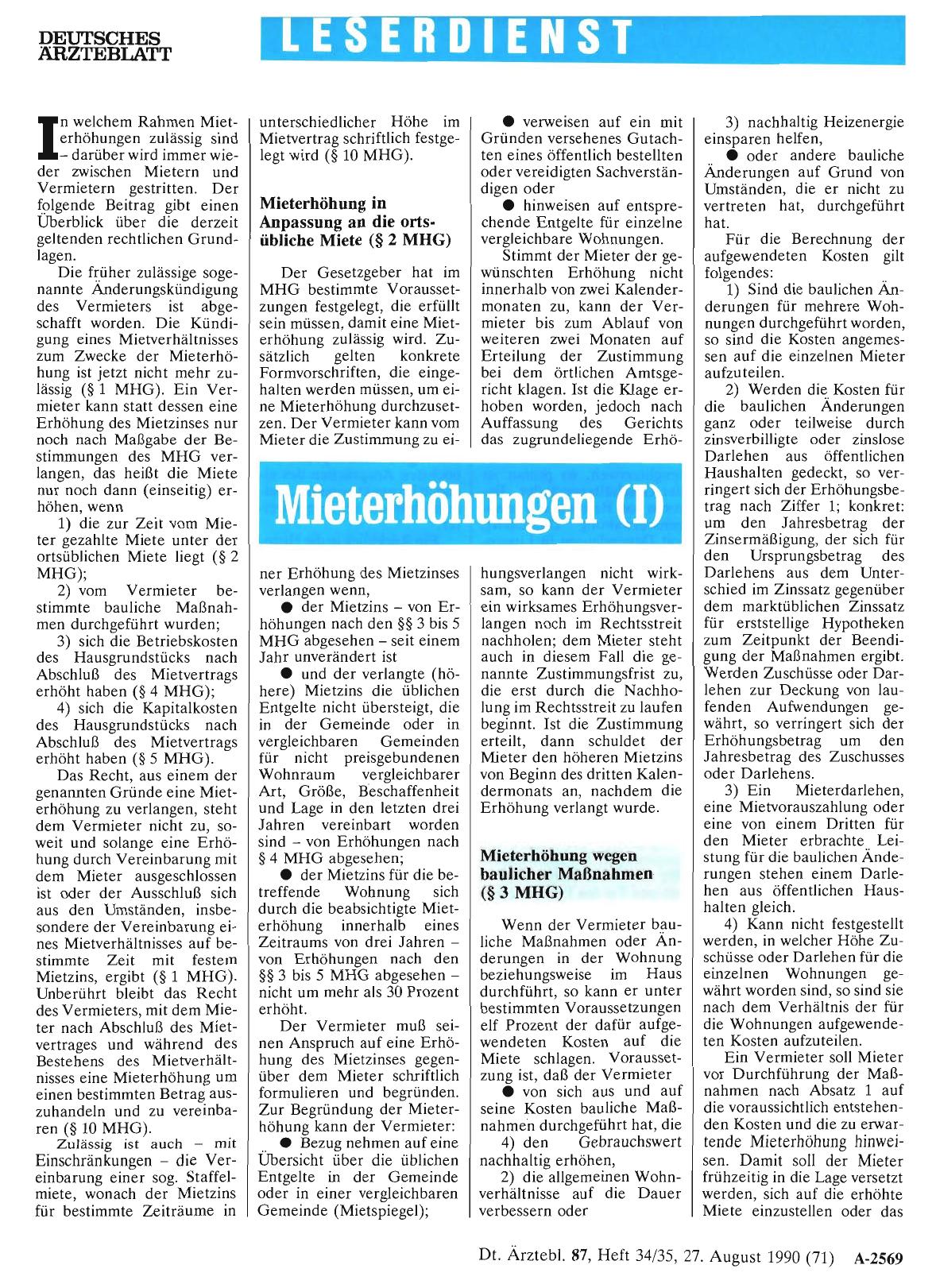 Vorschauseite 1: Mieterhöhungen (I)