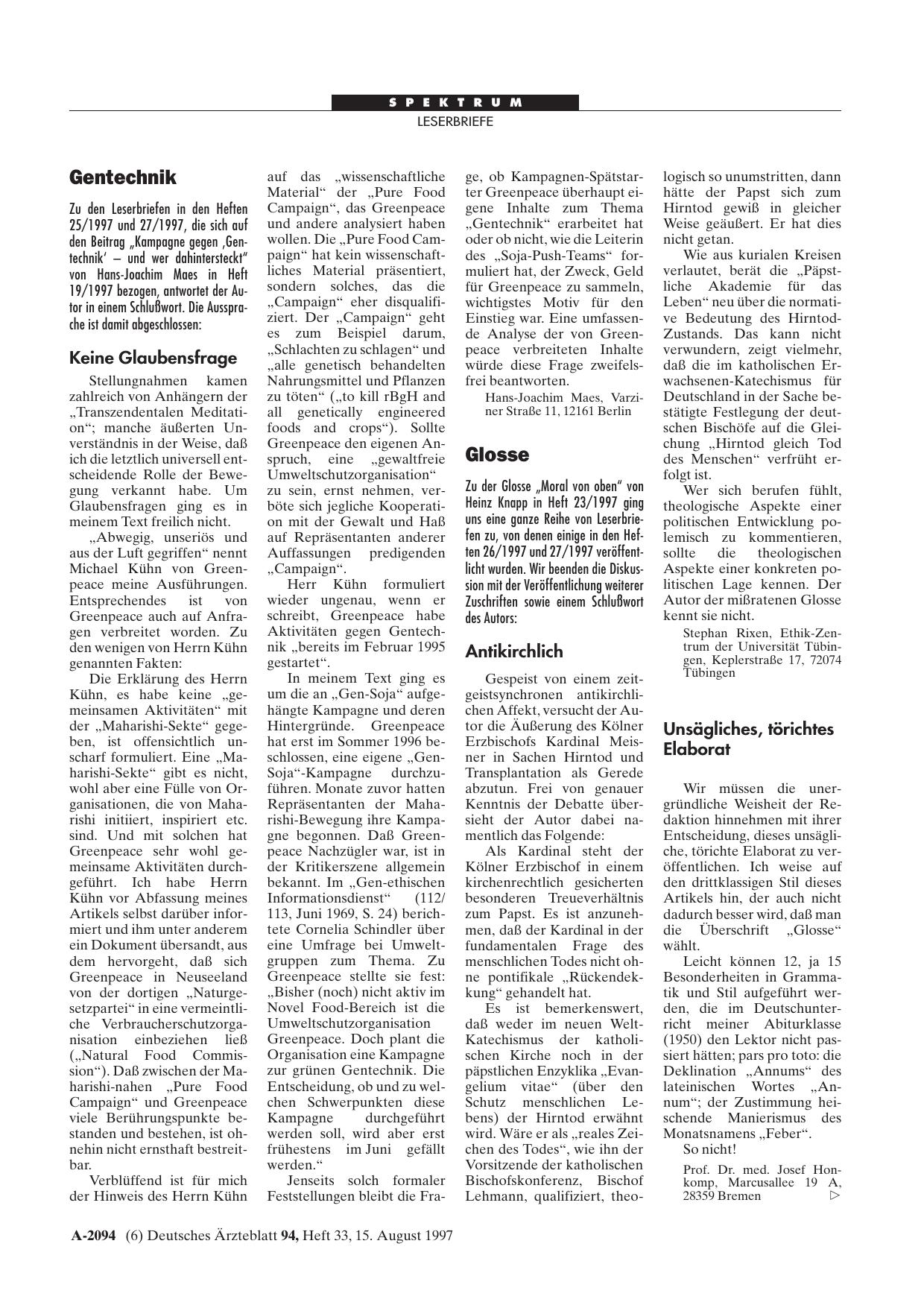 Vorschauseite 1: Glosse: Unsägliches, törichtes Elaborat