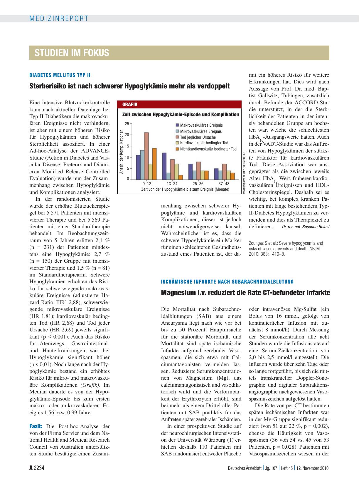 Vorschauseite 1: Ischämische Infarkte nach Subarachnoidalblutung: Magnesium i. v. reduziert die Rate CT-befundeter Infarkte