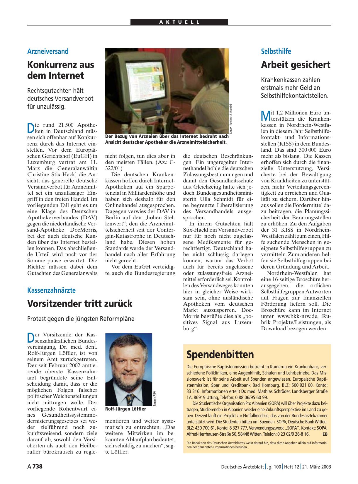 Vorschauseite 1: Arzneiversand: Konkurrenz aus dem Internet