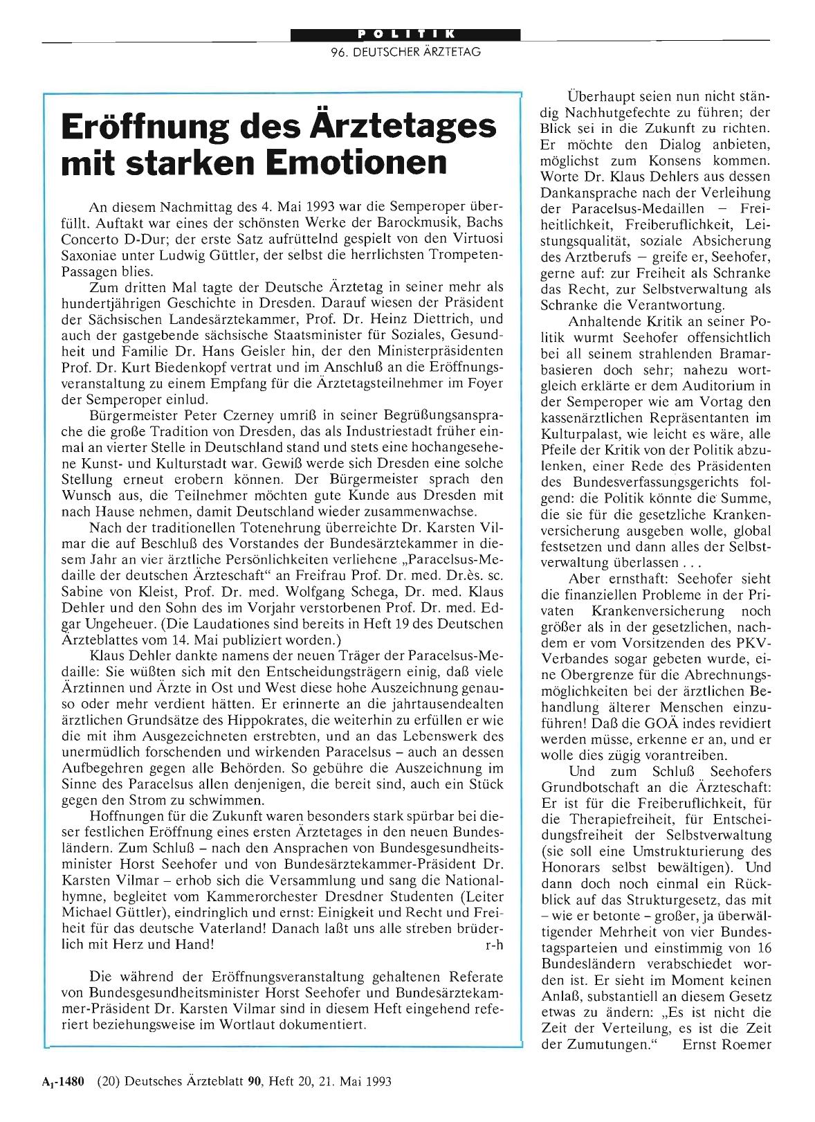 Vorschauseite 1: Eröffnung des Ärztetages mit starken Emotionen
