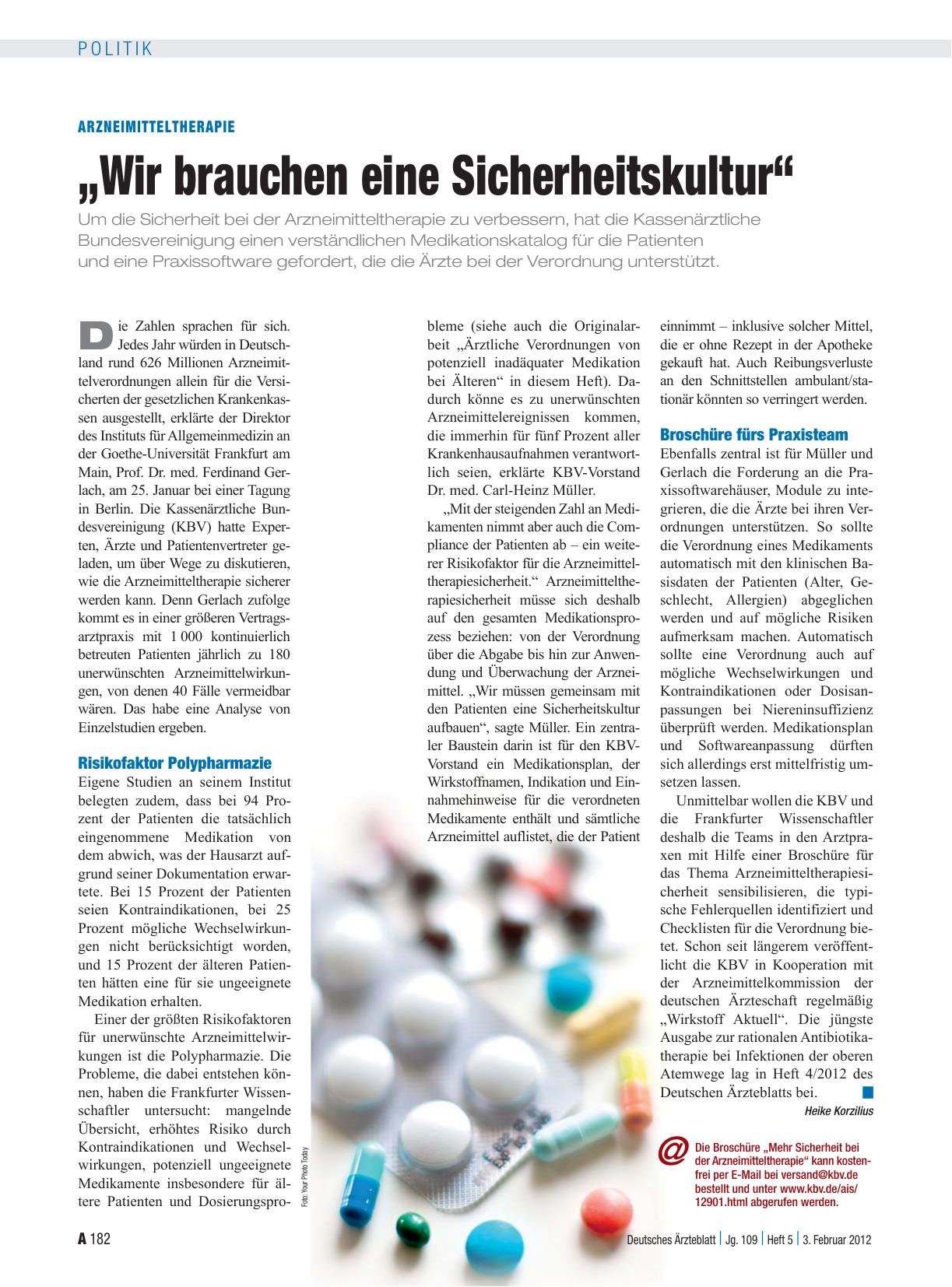 Vorschauseite 1: Arzneimitteltherapie: „Wir brauchen eine Sicherheitskultur“