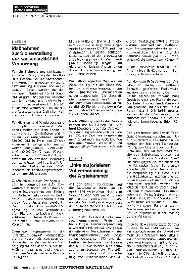 Vorschauseite 1: Hessen: Maßnahmen zur Sicherstellung der kassenärztlichen Versorgung