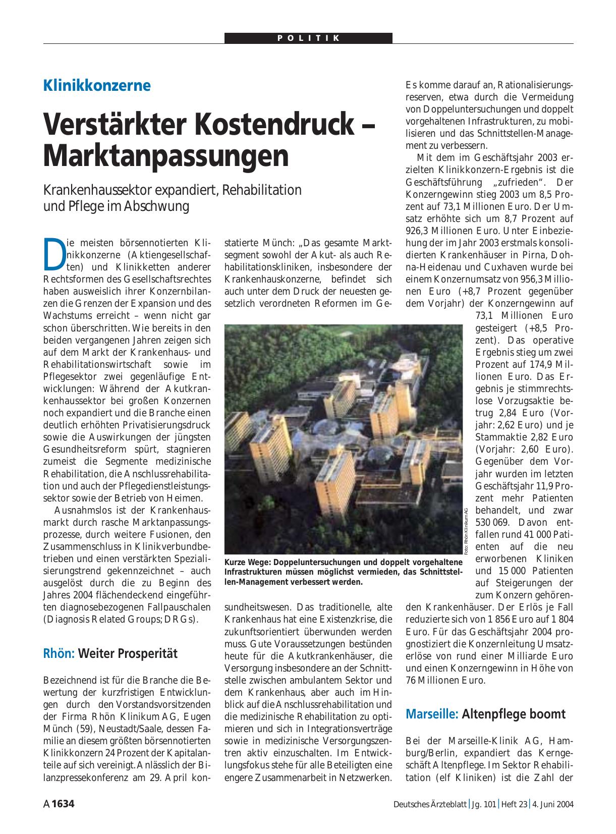 Vorschauseite 1: Klinikkonzerne: Verstärkter Kostendruck – Marktanpassungen