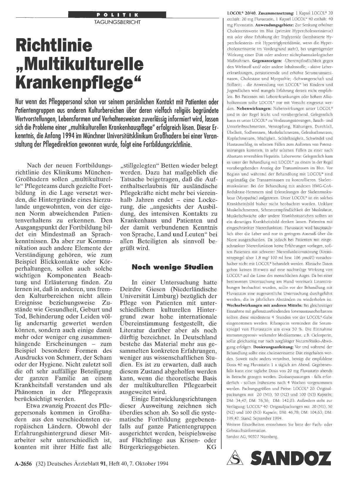 Vorschauseite 1: Richtlinie „Multikulturelle Krankenpflege“