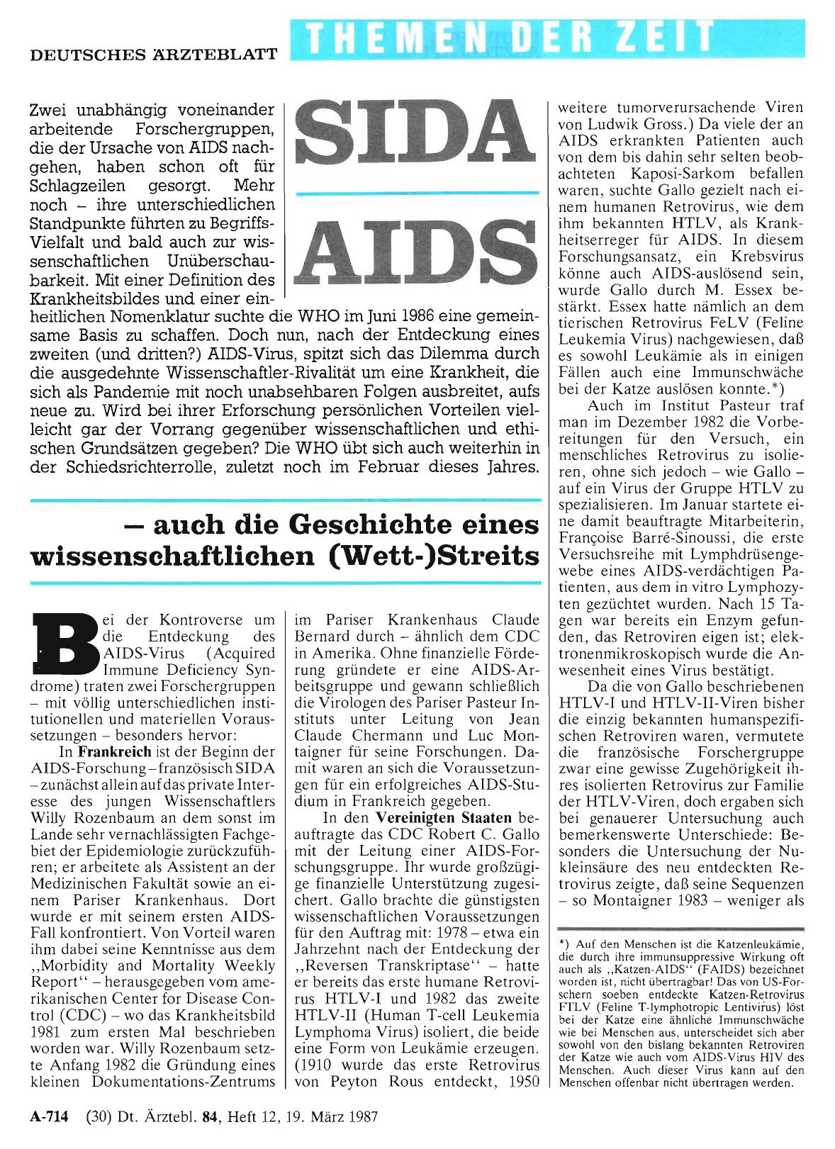 Vorschauseite 1: SIDA, AIDS - auch die Geschichte eines wissenschaftlichen (Wett-)Streits