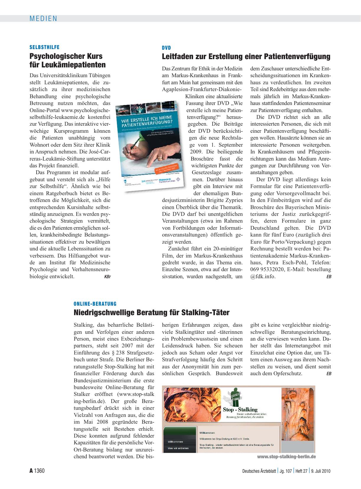 Vorschauseite 1: Selbsthilfe: Psychologischer Kurs für Leukämiepatienten