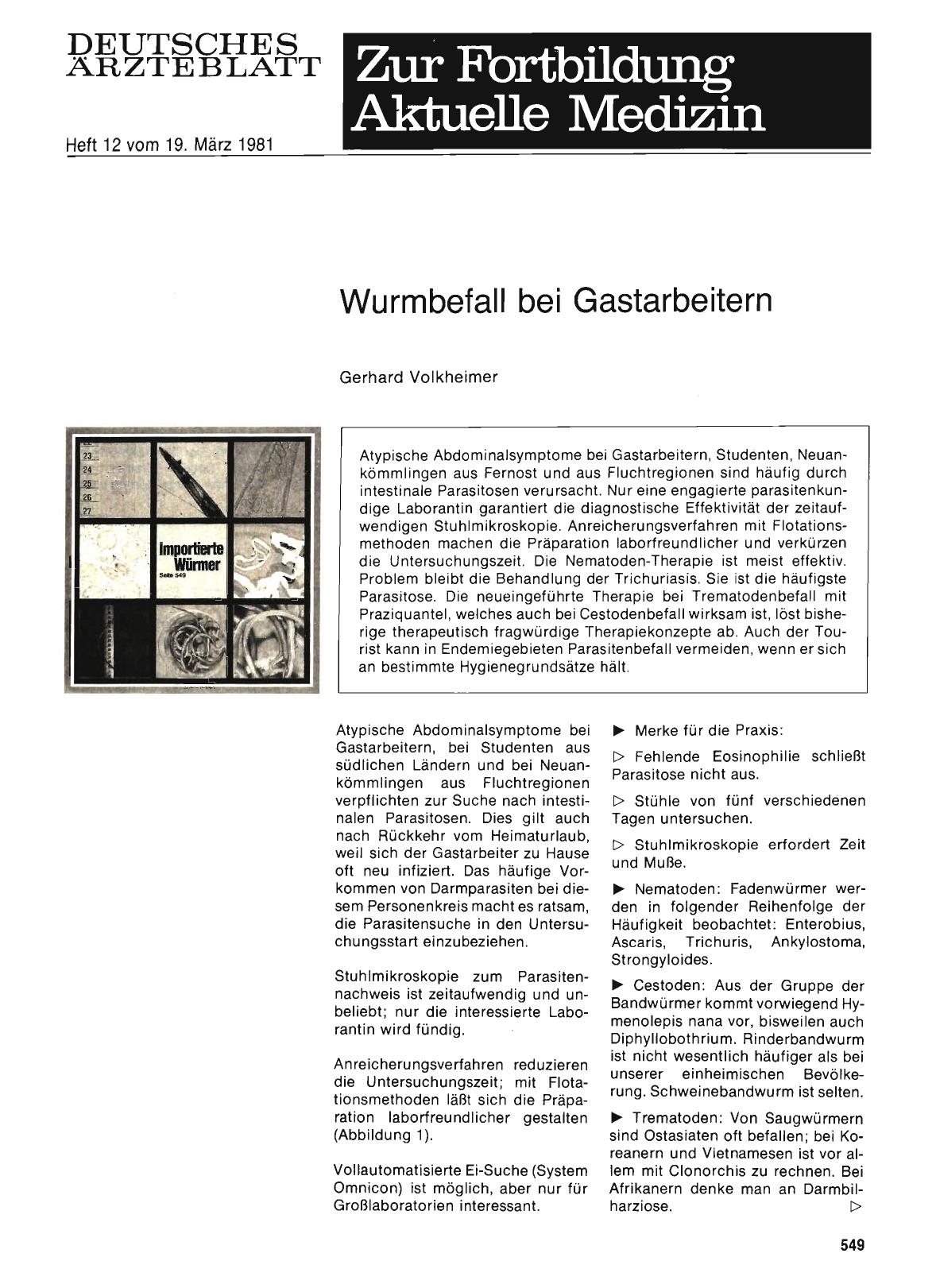Vorschauseite 1: Wurmbefall bei Gastarbeitern