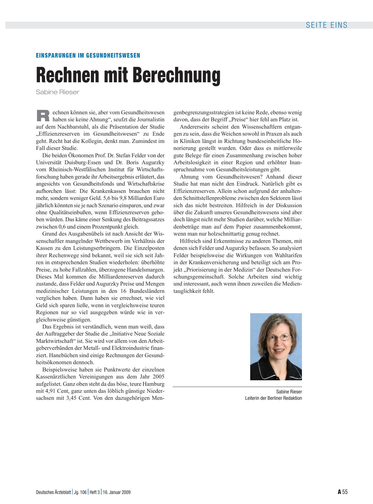 Vorschauseite 1: Einsparungen im Gesundheitswesen: Rechnen mit Berechnung