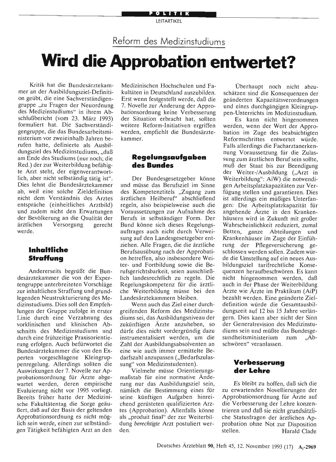 Vorschauseite 1: Reform des Medizinstudiums: Wird die Approbation entwertet?