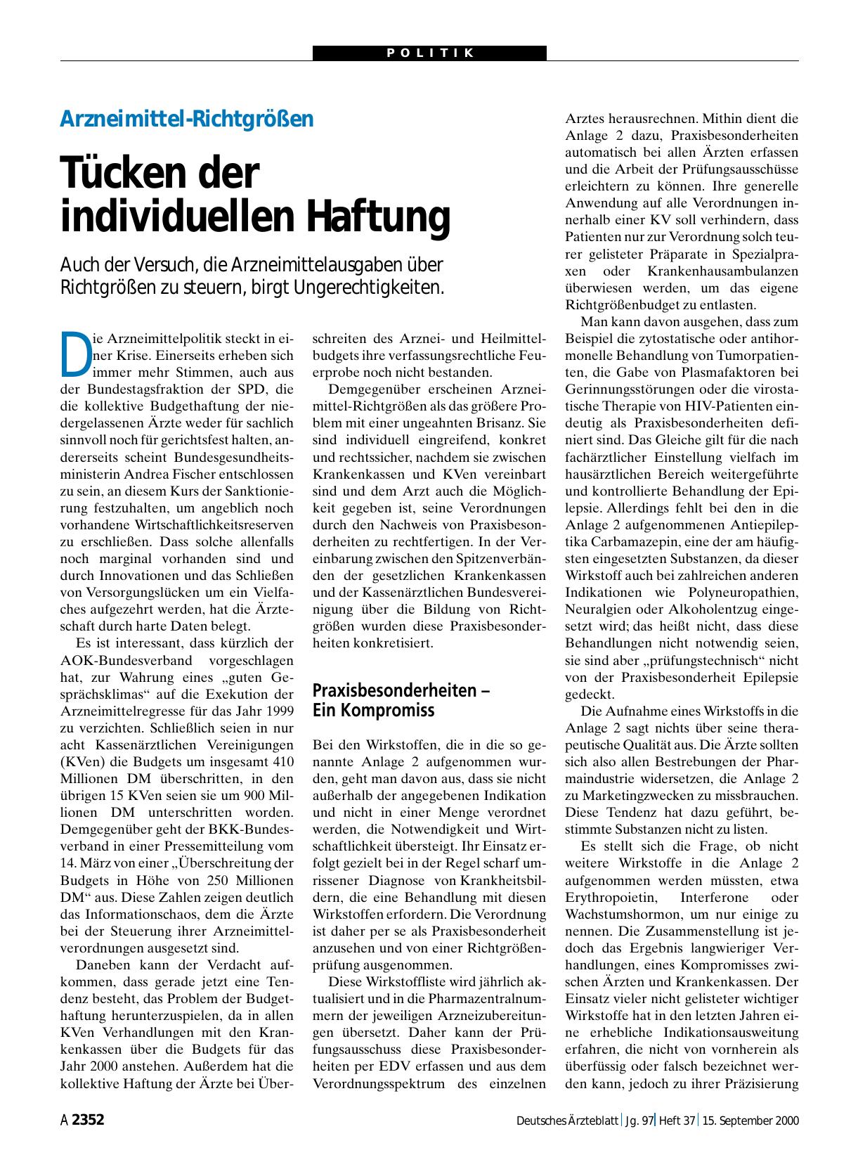 Vorschauseite 1: Arzneimittel-Richtgrößen: Tücken der individuellen Haftung