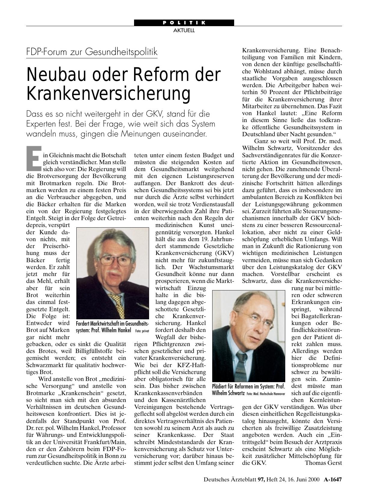 Vorschauseite 1: FDP-Forum zur Gesundheitspolitik: Neubau oder Reform der Krankenversicherung
