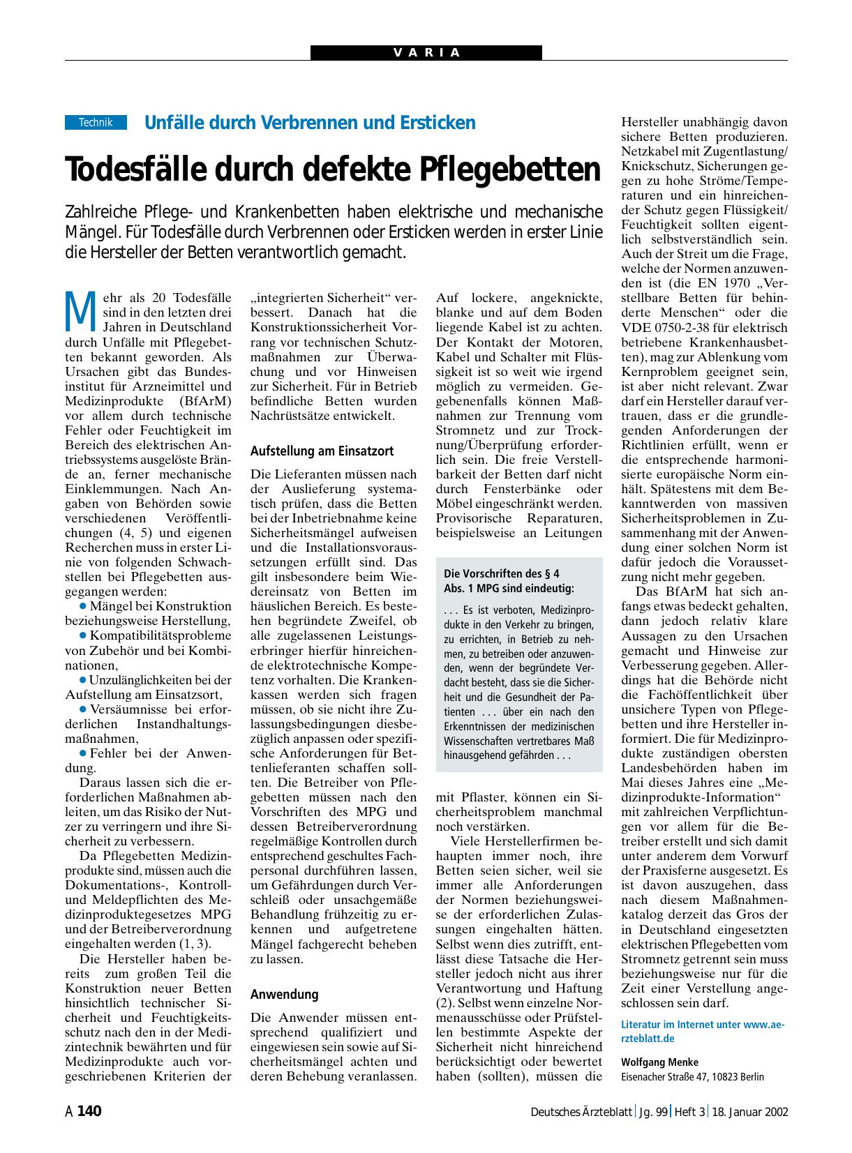 Vorschauseite 1: Unfälle durch Verbrennen und Ersticken: Todesfälle durch defekte Pflegebetten