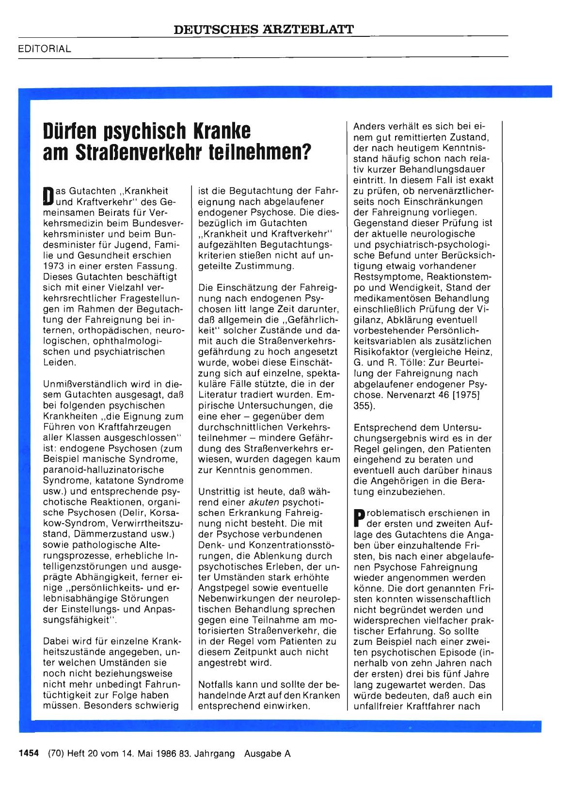 Vorschauseite 1: Dürfen psychisch Kranke am Straßenverkehr teilnehmen?