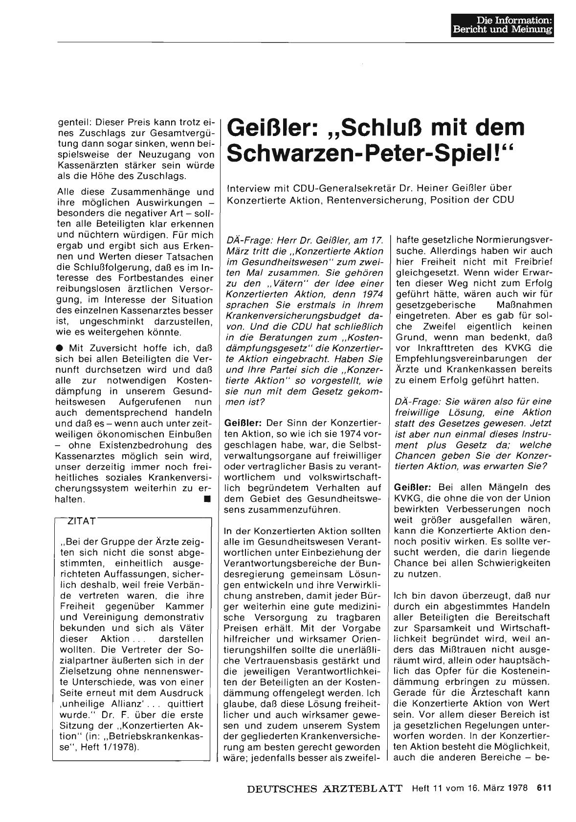 Vorschauseite 1: Geißler: „Schluß mit dem Schwarzen-Peter-Spiel! “