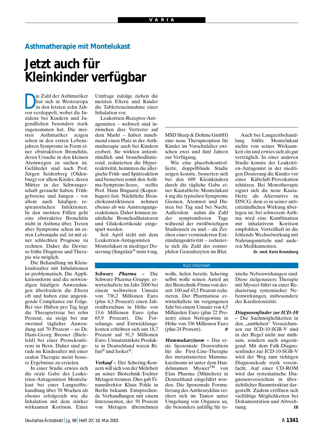 Vorschauseite 1: Asthmatherapie mit Montelukast: Jetzt auch für Kleinkinder verfügbar