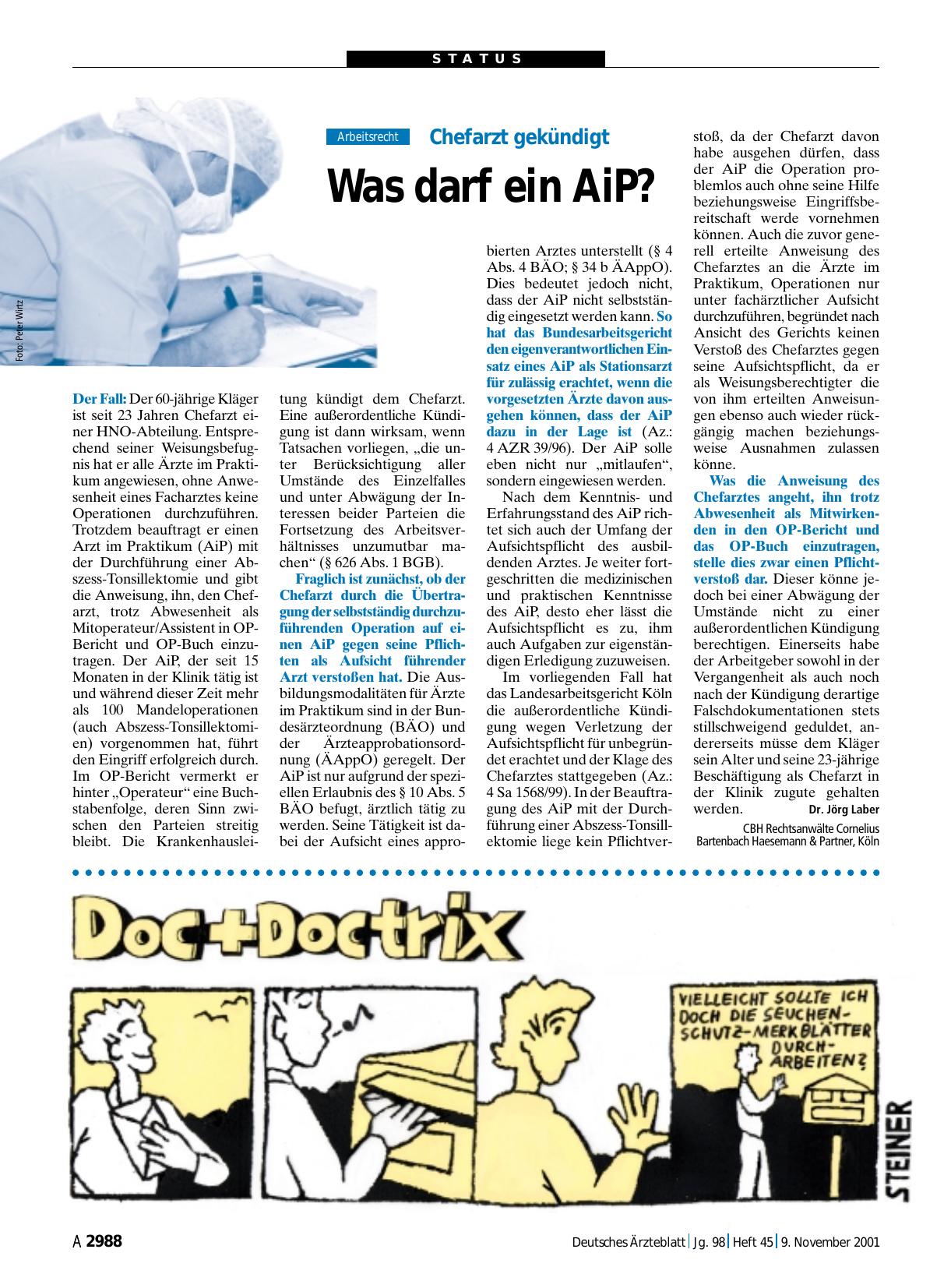 Vorschauseite 1: Chefarzt gekündigt: Was darf ein AiP?