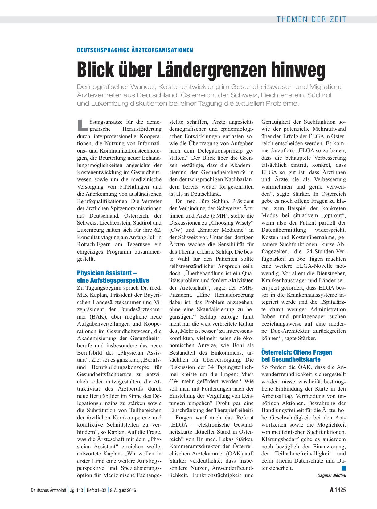 Vorschauseite 1: Deutschsprachige Ärzteorganisationen: Blick über Ländergrenzen hinweg
