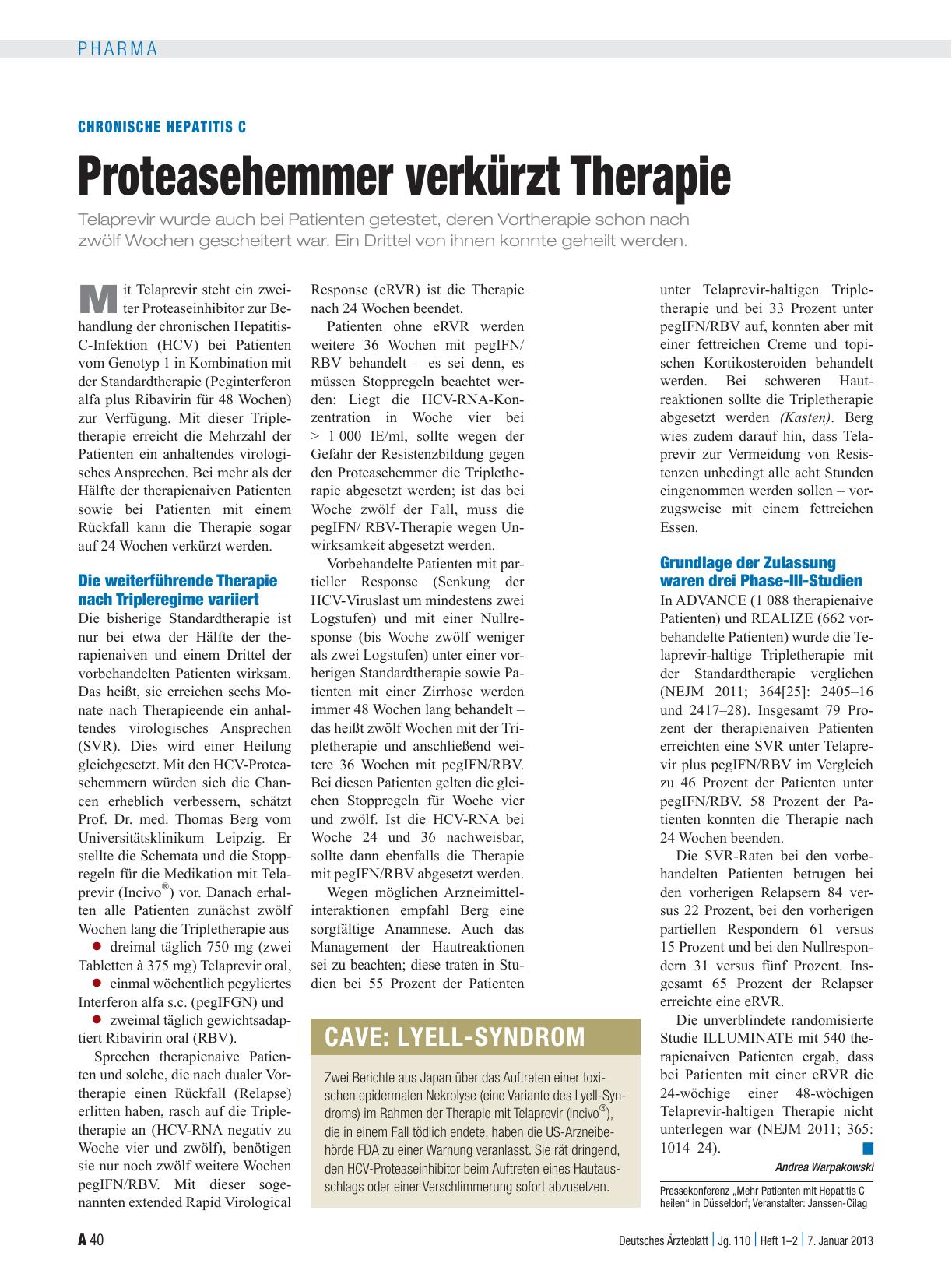 Vorschauseite 1: Chronische Hepatitis C: Proteasehemmer verkürzt Therapie