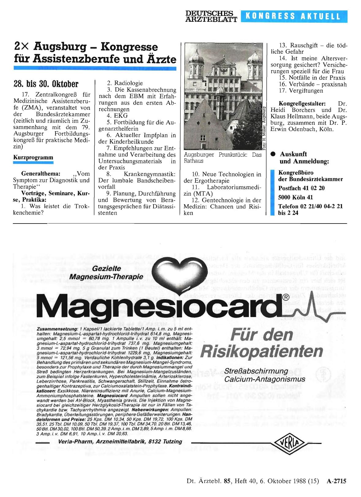 Vorschauseite 1: 2x Augsburg - Kongresse für Assistenzberufe und Ärzte