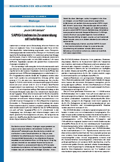 Vorschauseite 1: Arzneimittelkommission der deutschen Ärzteschaft: „Aus der UAW-Datenbank“: SAPHO-Syndrom im Zusammenhang mit Isotretinoin