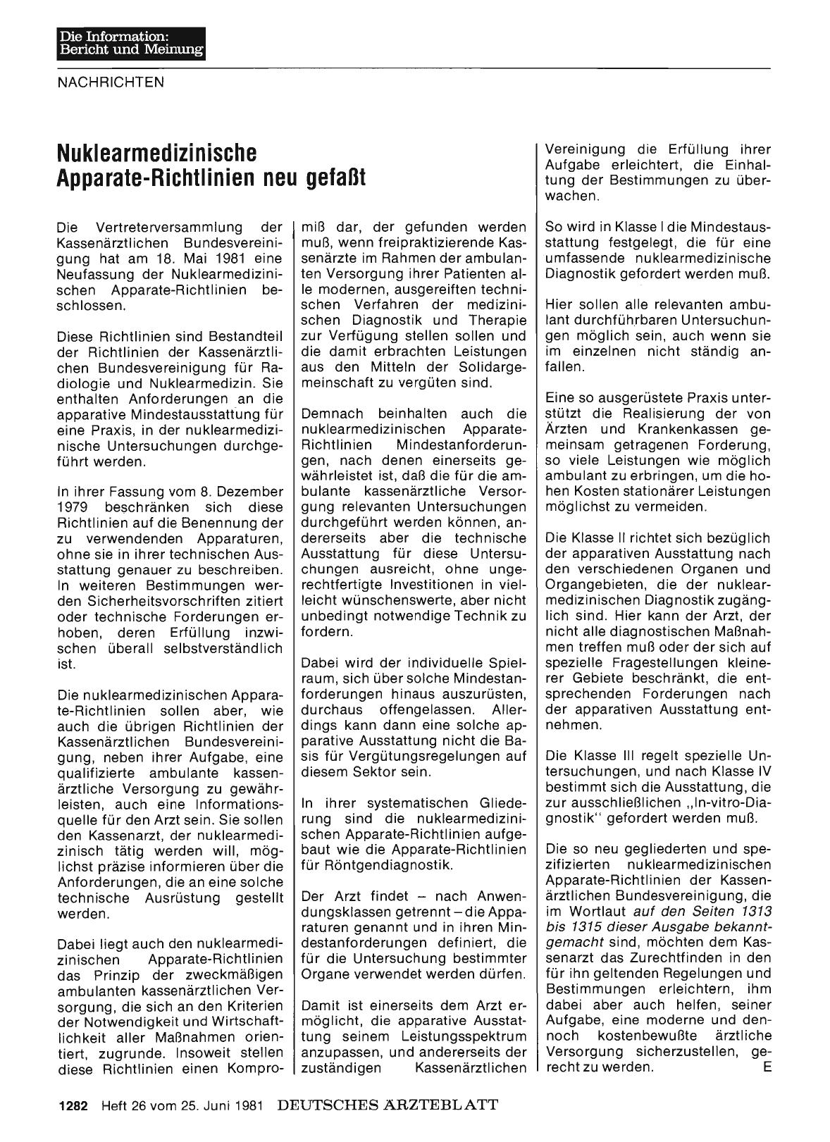 Vorschauseite 1: Nuklearmedizinische Apparate-Richtlinien neu gefaßt
