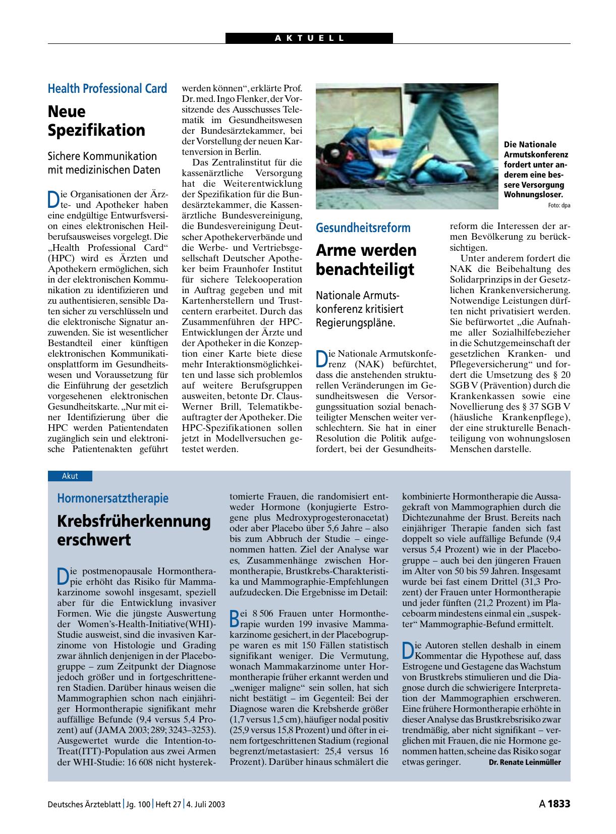 Vorschauseite 1: Gesundheitsreform: Arme werden benachteiligt