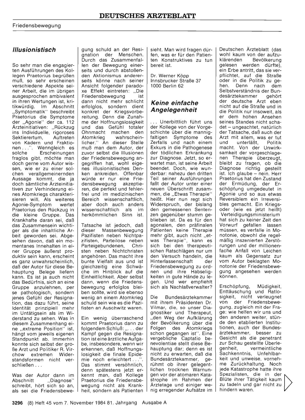 Vorschauseite 1: „Am Beispiel der Mediziner: Agonie der Friedensbewegung“: illusionistisch