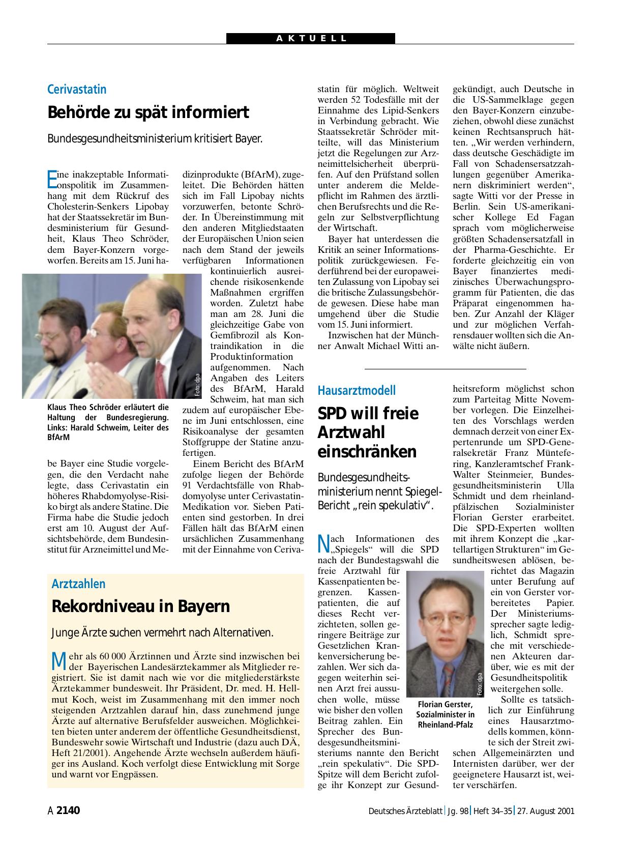 Vorschauseite 1: Cerivastatin: Behörde zu spät informiert