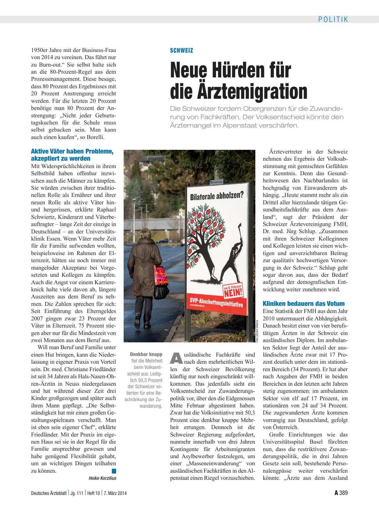 Vorschauseite 1: Schweiz: Neue Hürden für die Ärztemigration