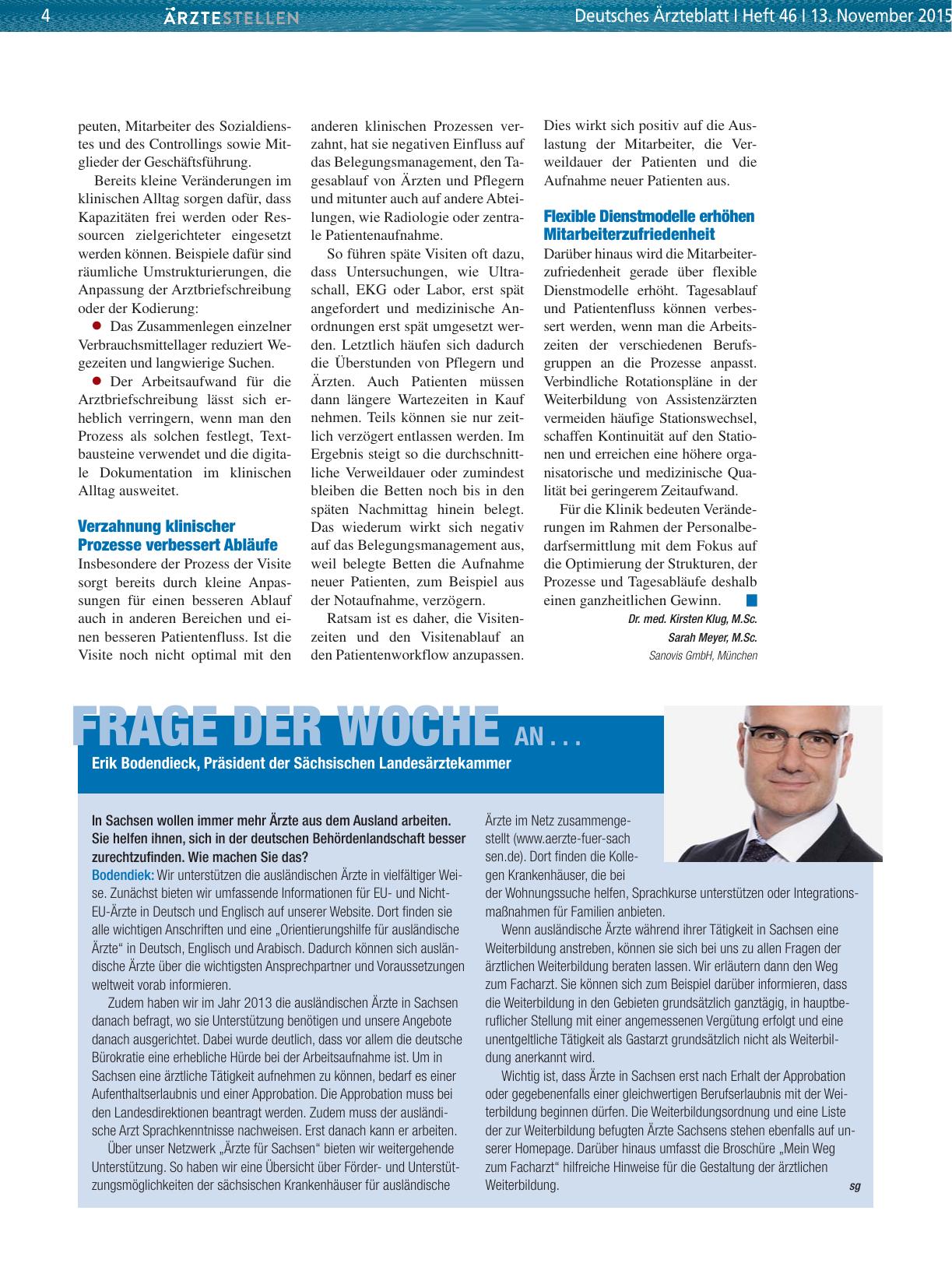 Vorschauseite 1: Frage der Woche an. .. Erik Bodendieck, Präsident der Sächsischen Landesärztekammer