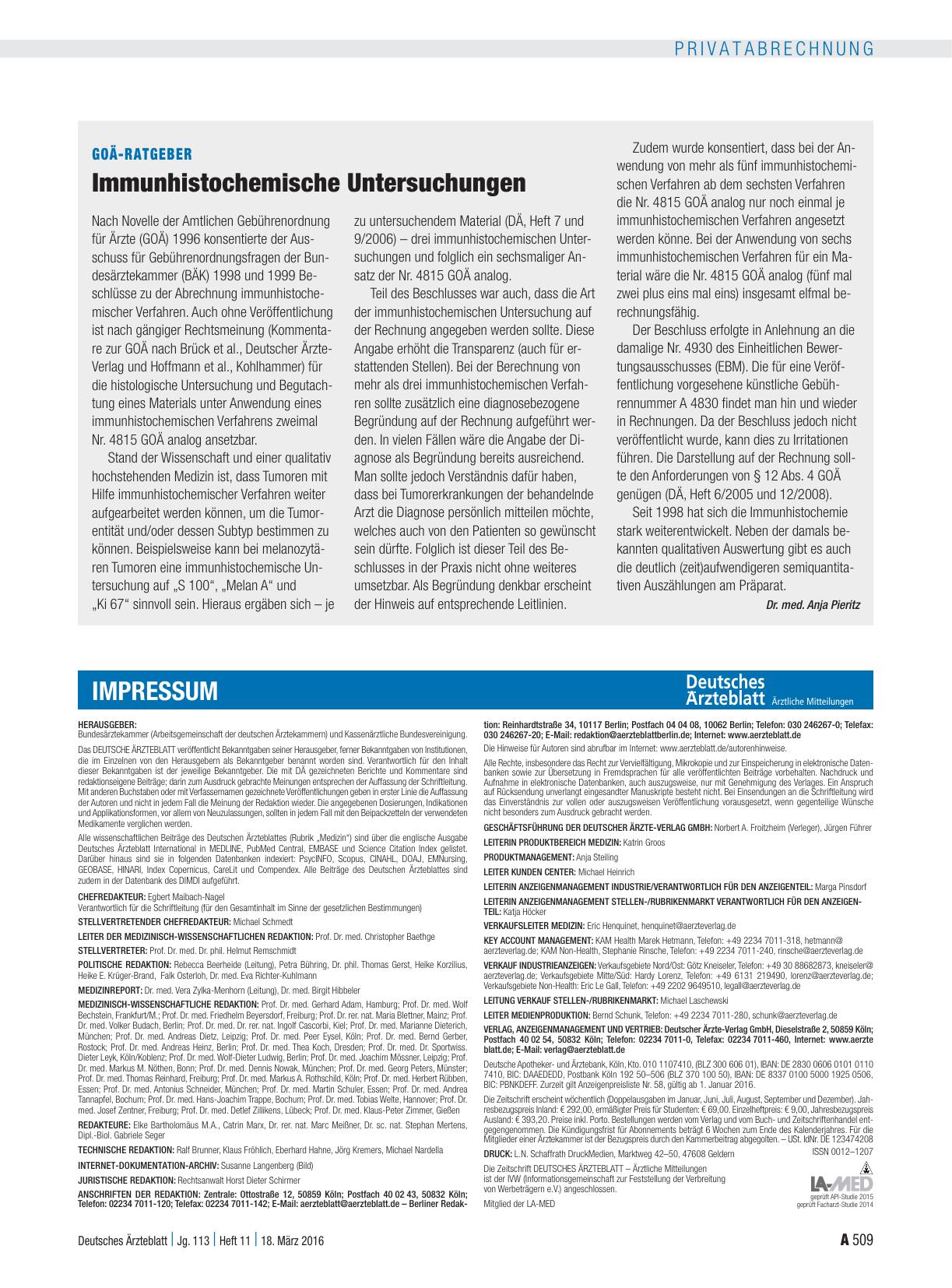 Vorschauseite 1: GOÄ-Ratgeber: Immunhistochemische Untersuchungen