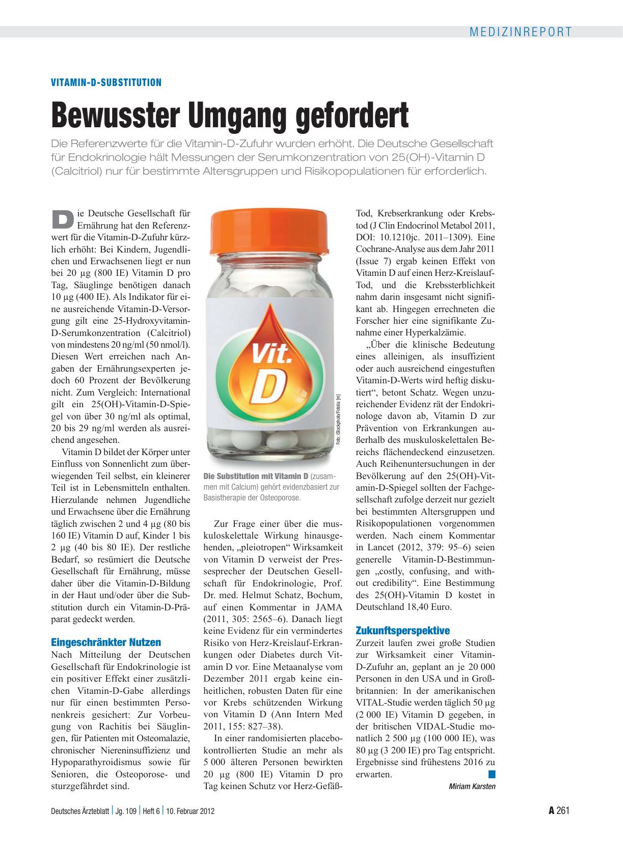 Vorschauseite 1: Vitamin-D-Substitution: Bewusster Umgang gefordert