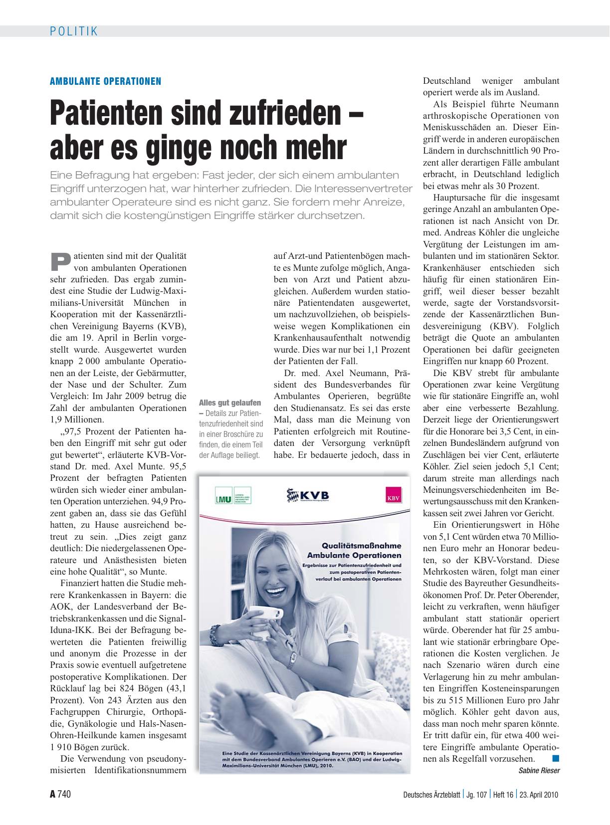Vorschauseite 1: Ambulante Operationen: Patienten sind zufrieden – aber es ginge noch mehr