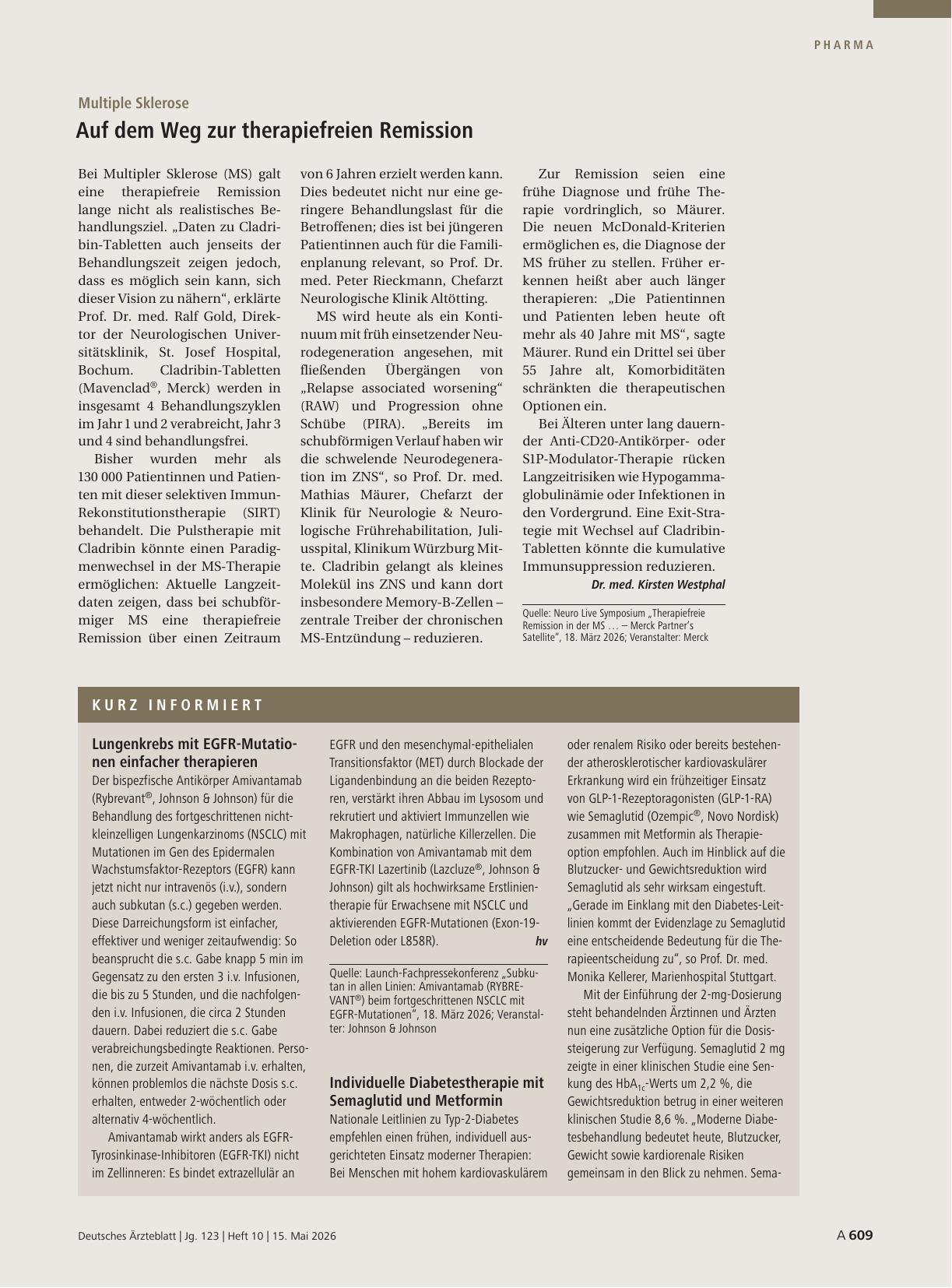 Vorschauseite 1: Multiple Sklerose: Auf dem Weg zur therapiefreien Remission