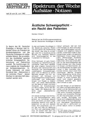 Vorschauseite 1: Ärztliche Schweigepflicht — ein Recht des Patienten