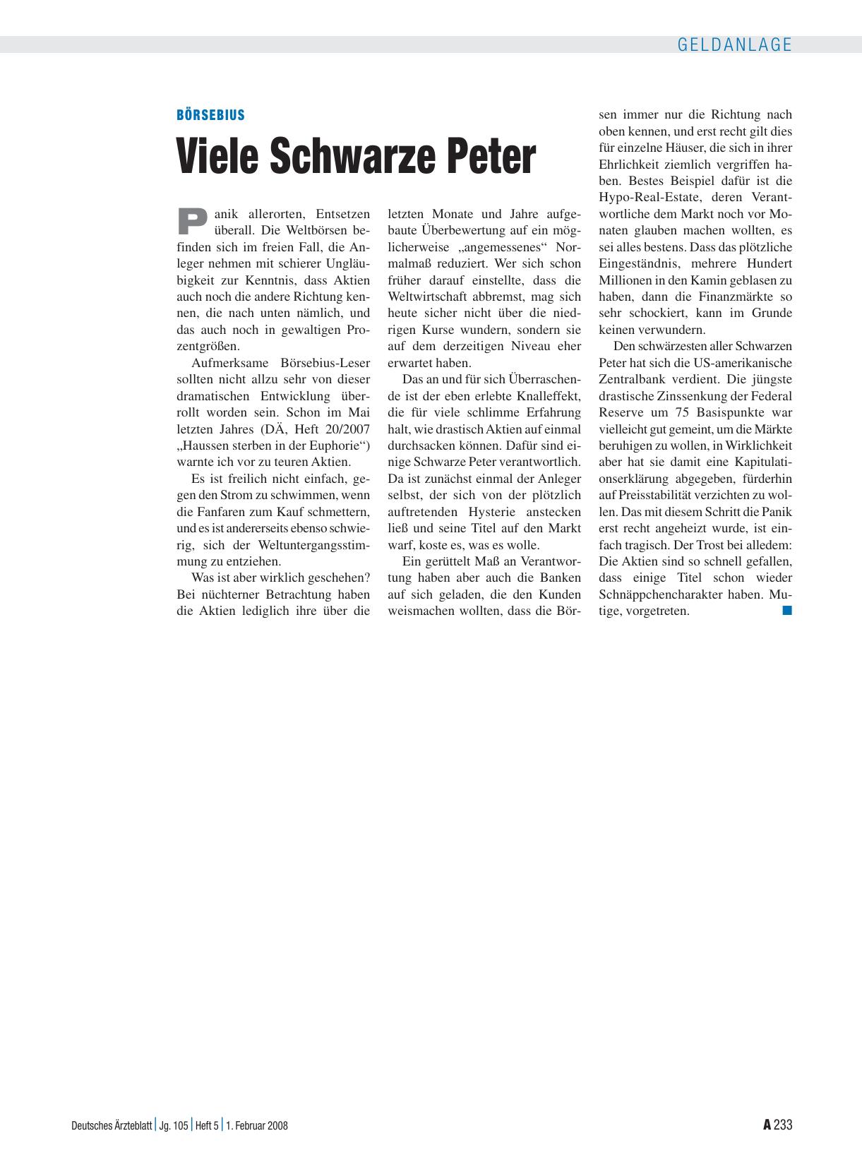 Vorschauseite 1: Börsebius: Viele Schwarze Peter