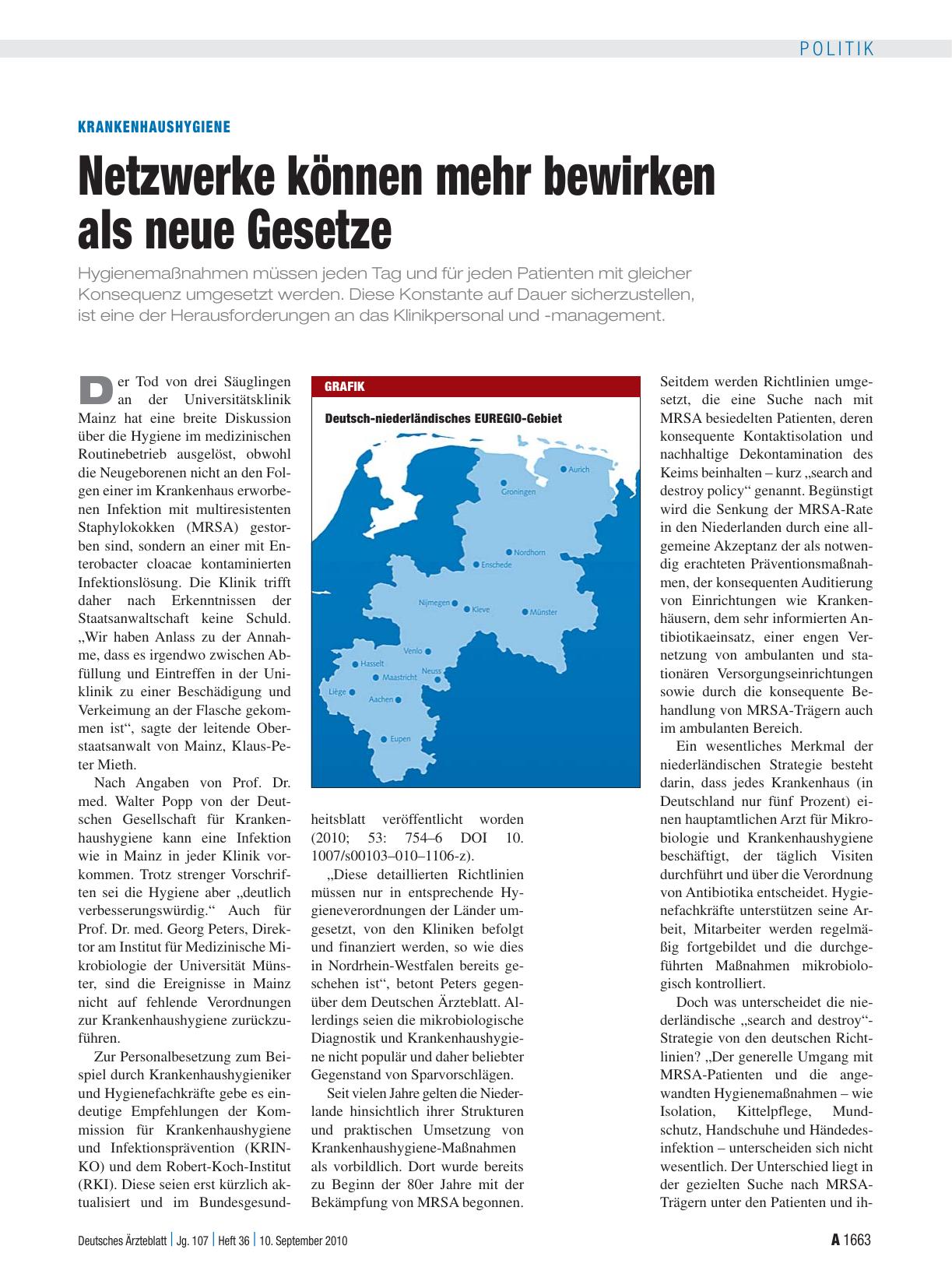 Vorschauseite 1: Krankenhaushygiene: Netzwerke können mehr bewirken als neue Gesetze