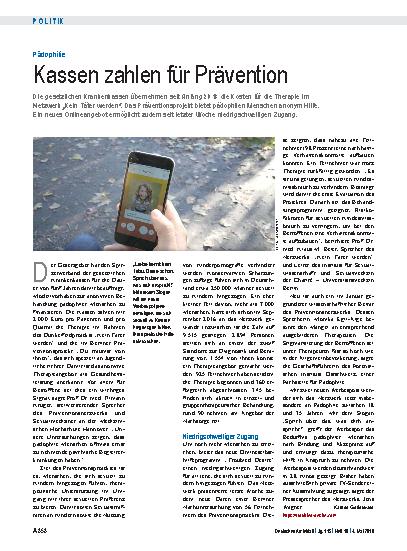 Vorschauseite 1: Pädophilie: Kassen zahlen für Prävention