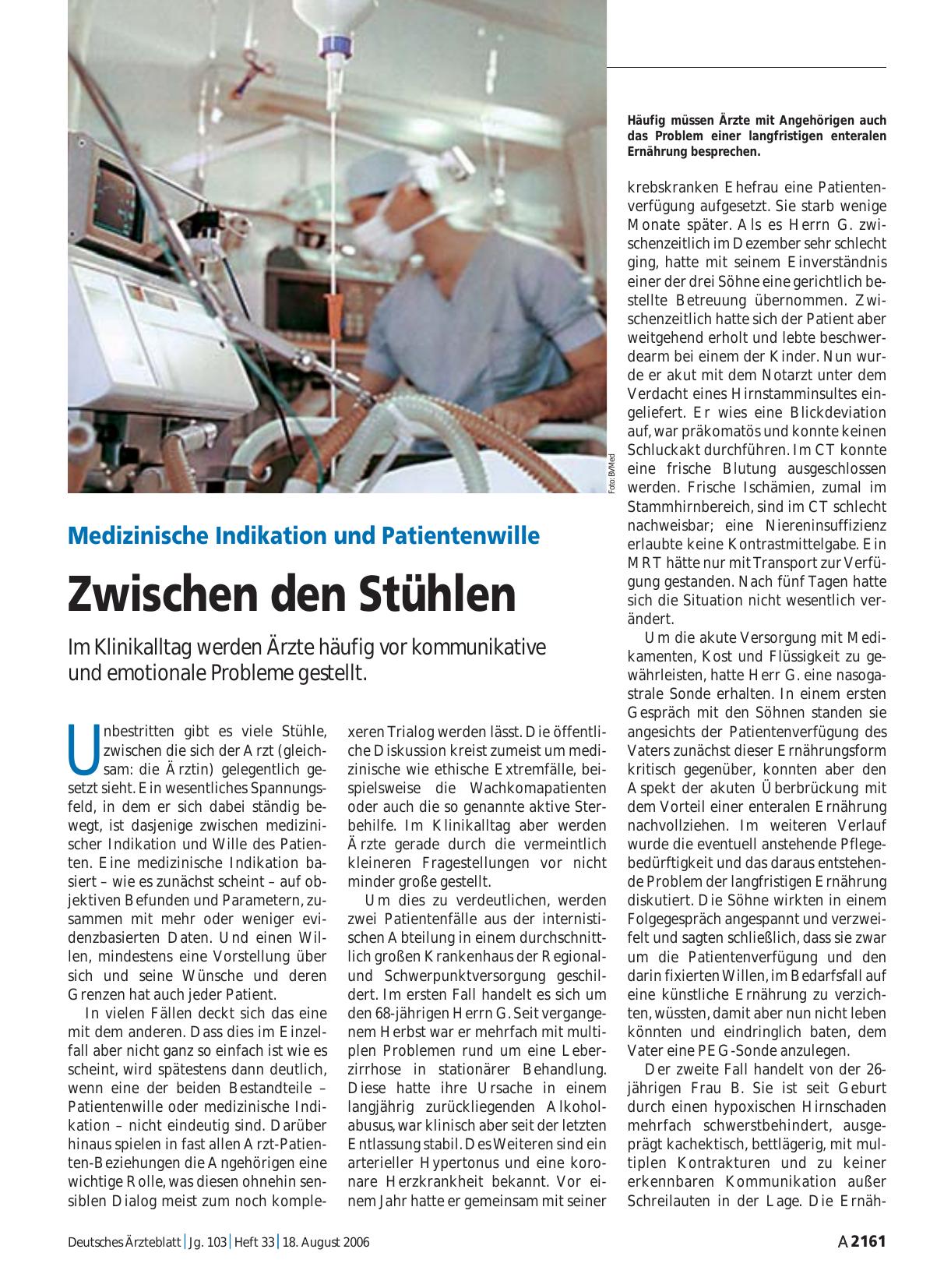 Vorschauseite 1: Medizinische Indikation und Patientenwille: Zwischen den Stühlen