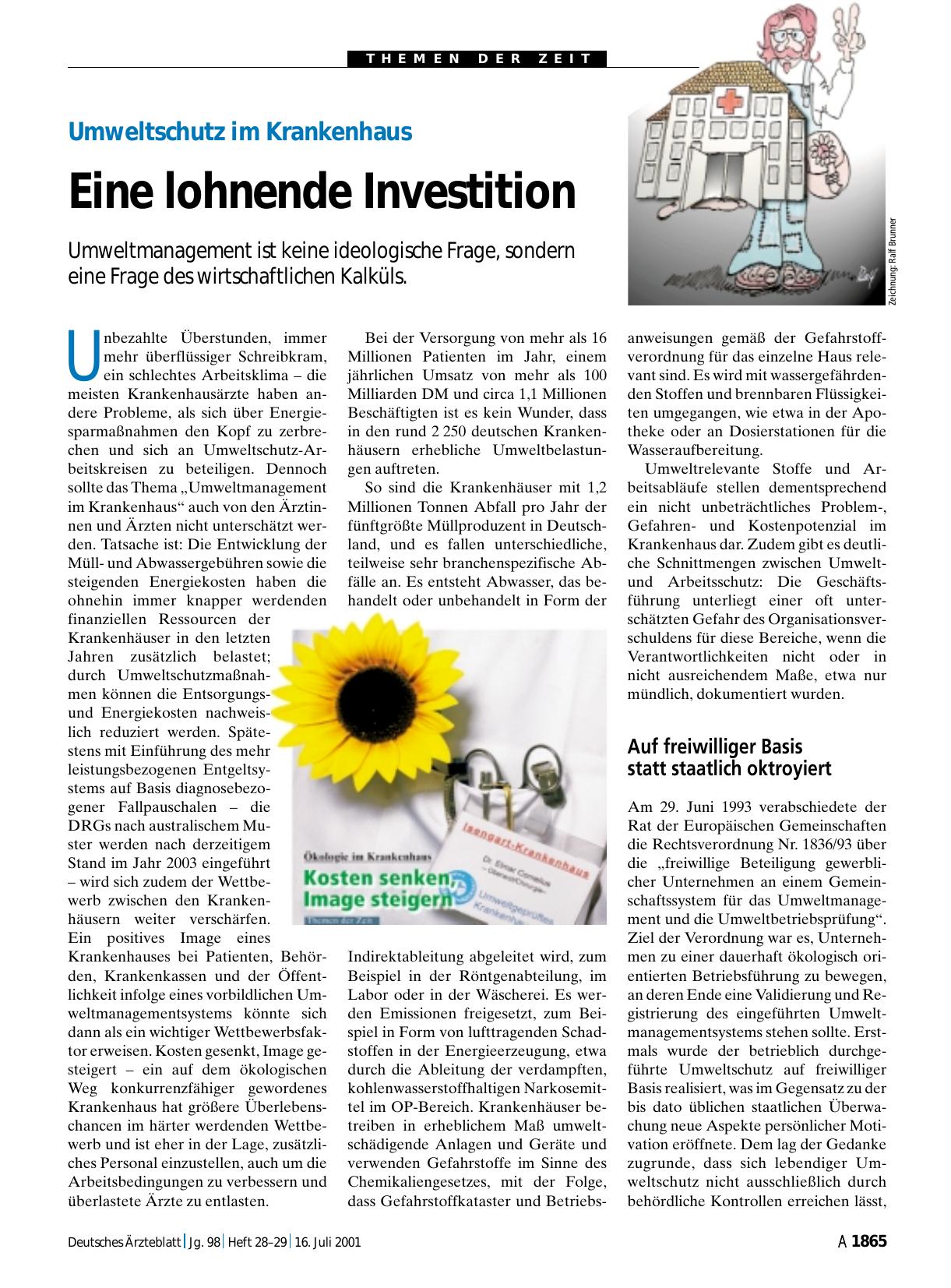 Vorschauseite 1: Umweltschutz im Krankenhaus: Eine lohnende Investition