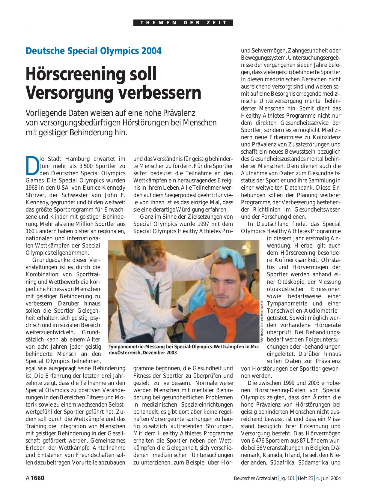 Vorschauseite 1: Deutsche Special Olympics 2004: Hörscreening soll Versorgung verbessern