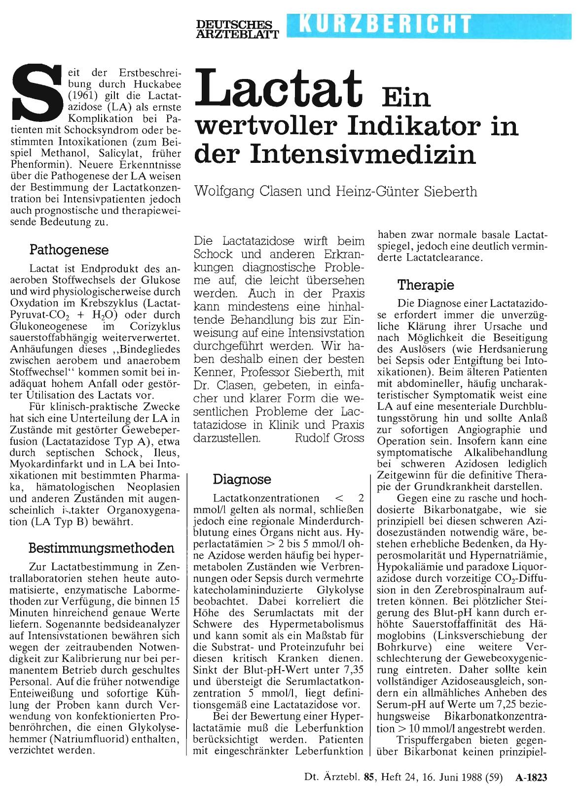 Vorschauseite 1: Lactat - Ein wertvoller Indikator in der Intensivmedizin
