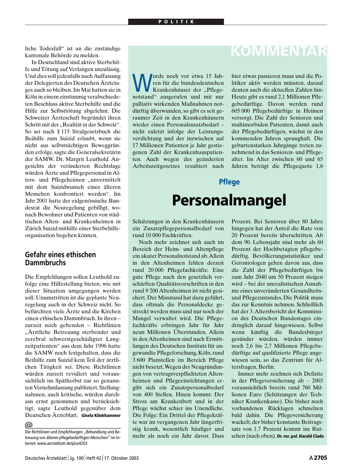 Vorschauseite 1: Pflege: Personalmangel